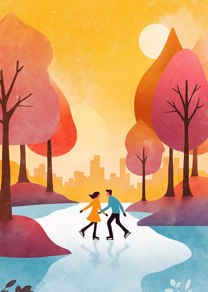 Couple Ice Skating in Autumn Park