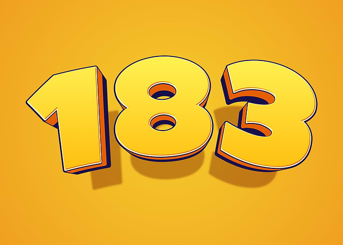 Yellow 3D Number 183