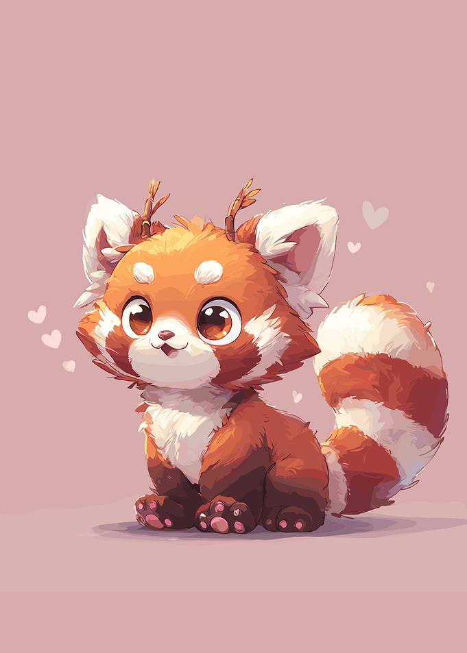 Cute Red Panda with Antlers
