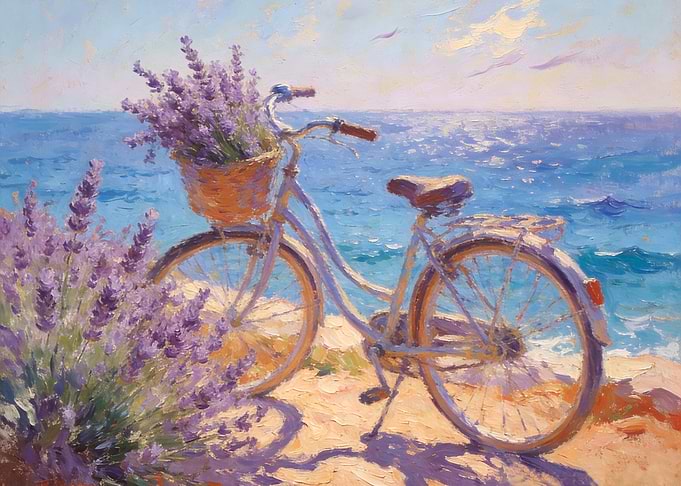 Bicycle with Lavender by the Sea
