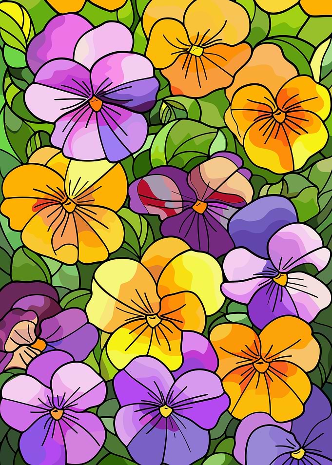 Stained Glass Pansy Floral Pattern
