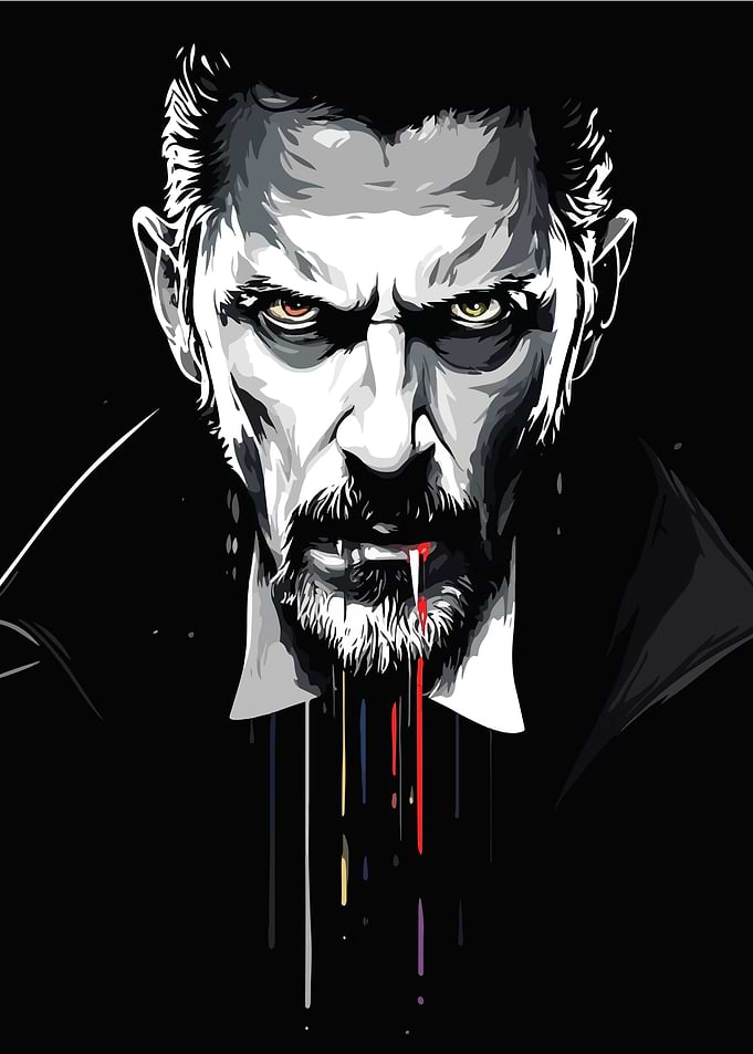 Vampire with Fangs and Blood