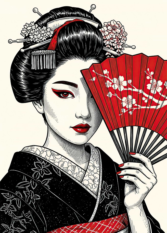 Geisha with Red Fan