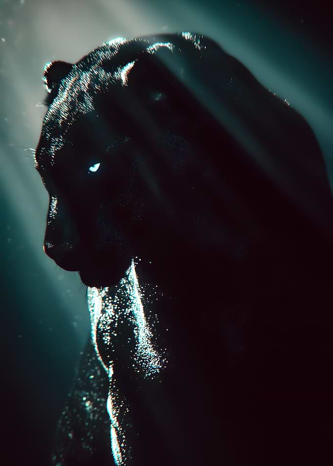 Mysterious Black Panther in Light Rays