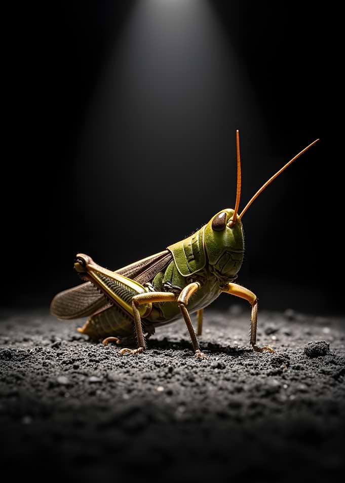 Grasshopper on dark ground