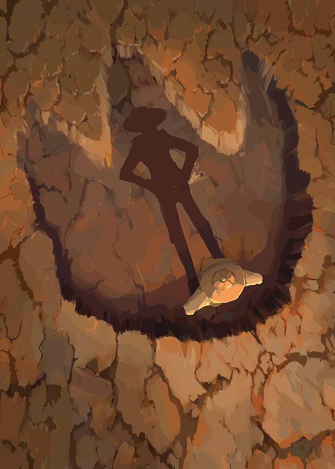 Cowboy Silhouette in Crater