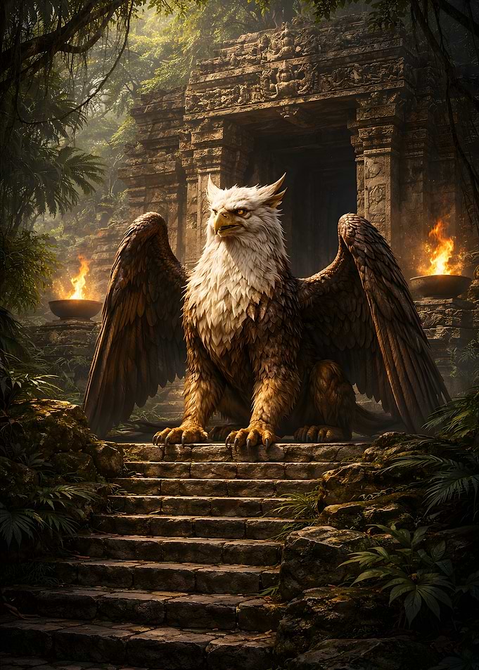 Griffin guarding ancient ruins