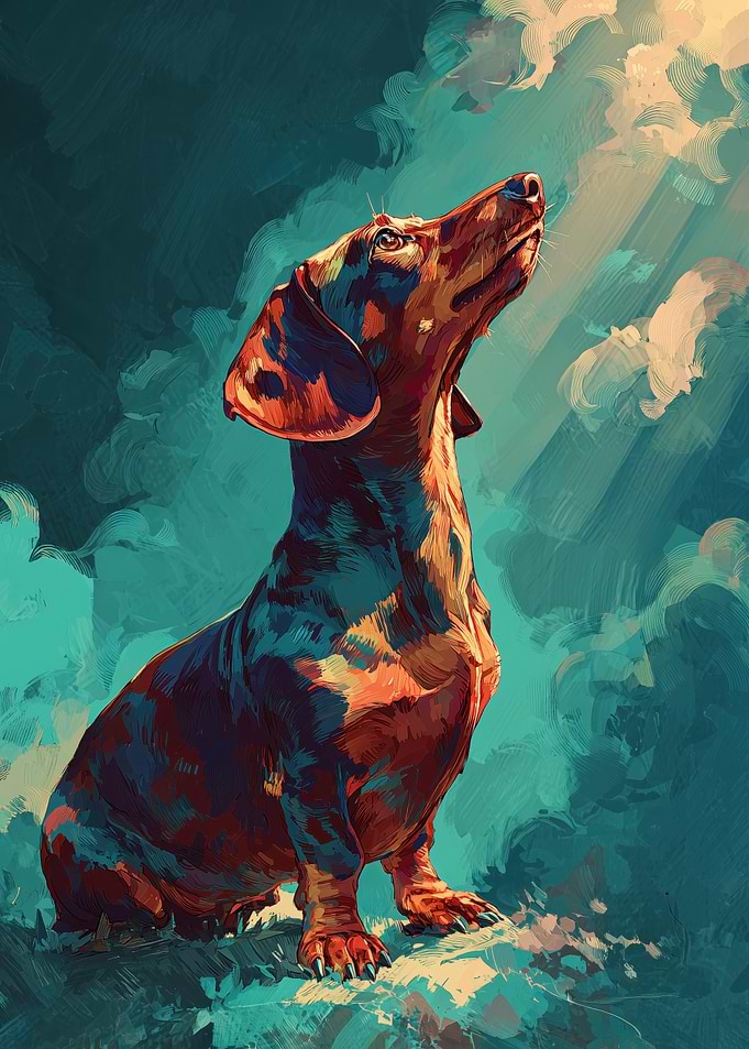 Dachshund Looking Up at Light