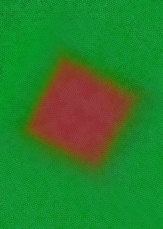 Abstract Red Diamond on Green Background