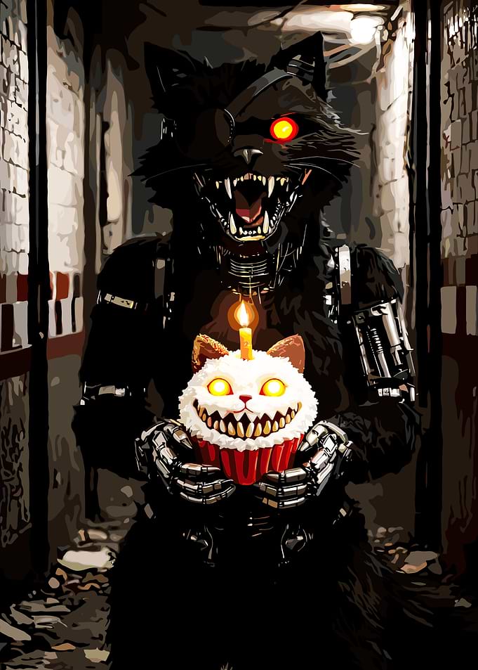 Scary Animatronic Cat with Cupcake