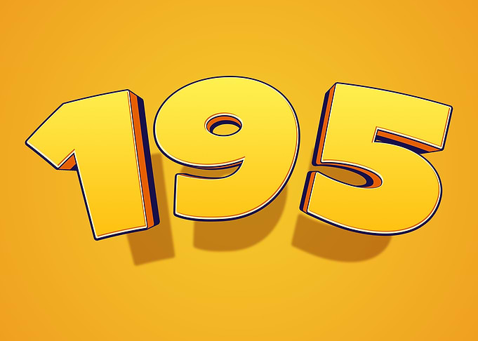 Number 195 in 3D Yellow Font