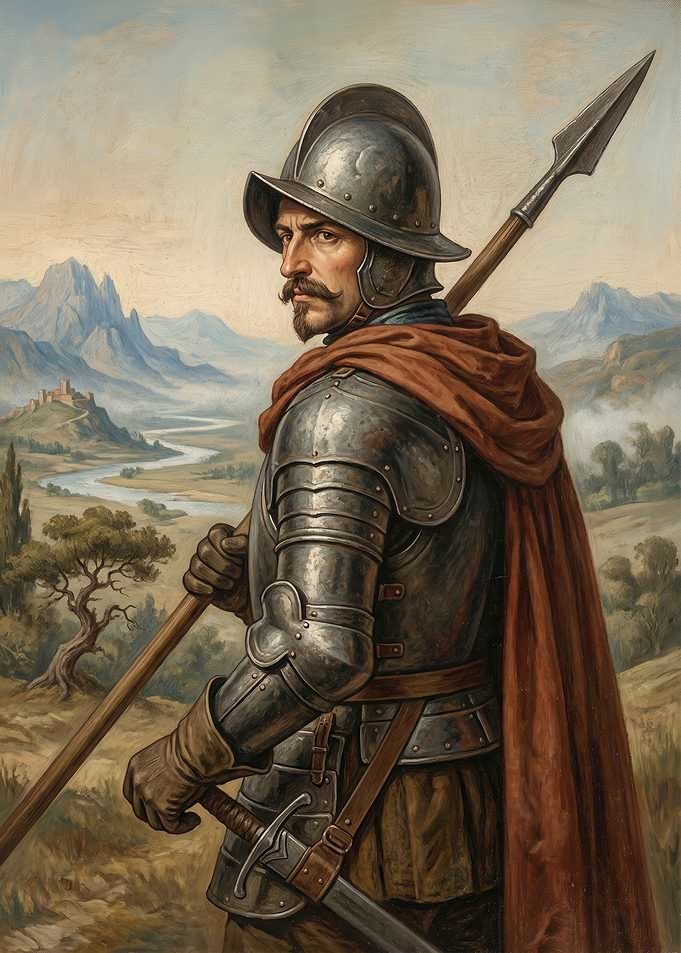 Conquistador with Spear and Sword