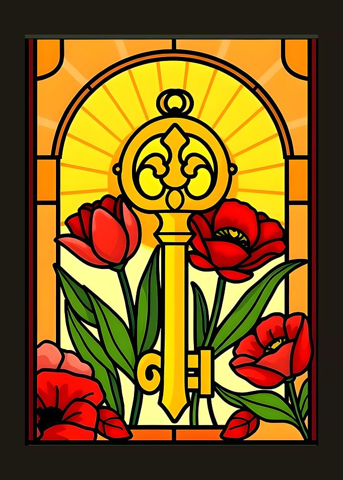 Stained Glass Key and Poppies