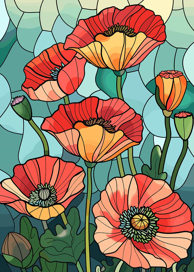 Stained Glass Poppies