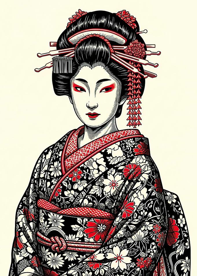 Geisha in Floral Kimono