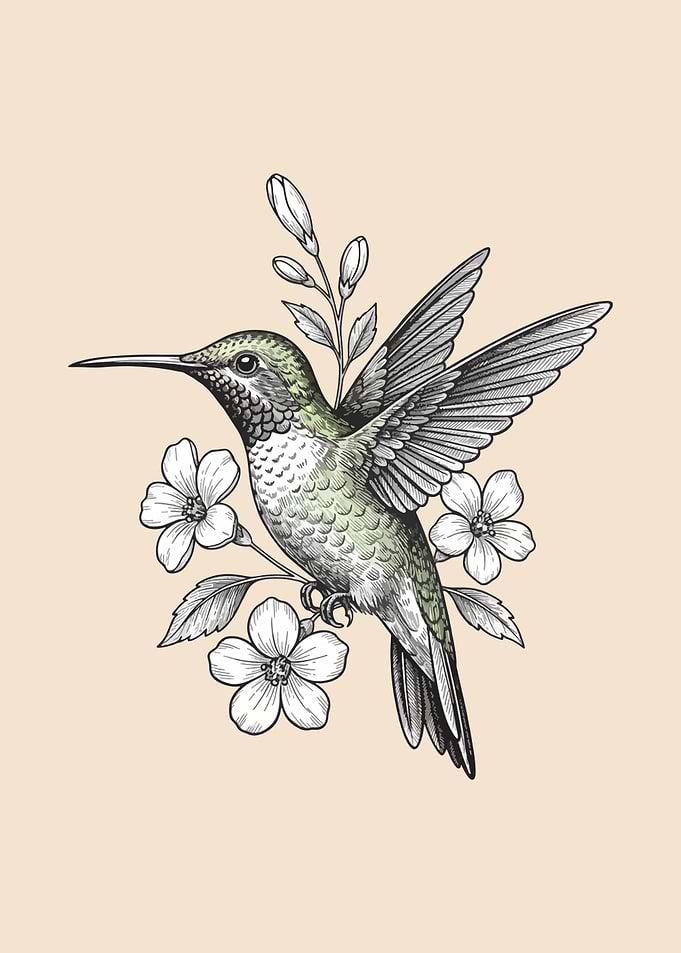 Hummingbird with Flowers golden art