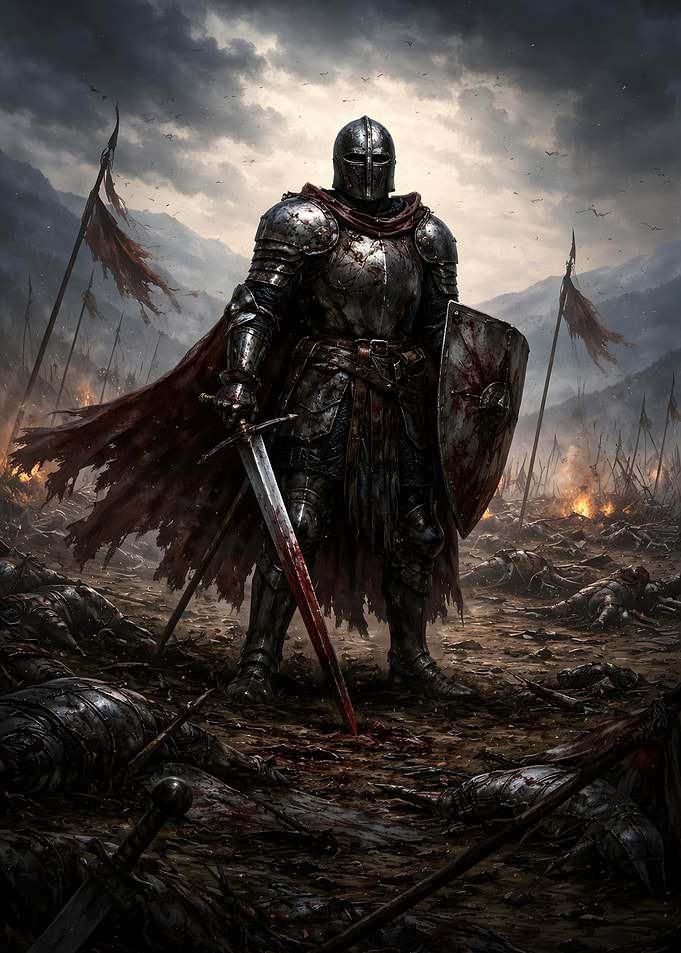 Knight Standing on Battlefield