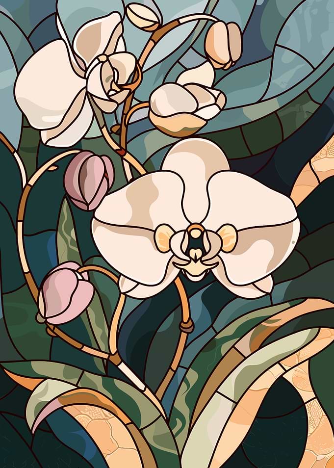 Stained Glass Orchids and Buds
