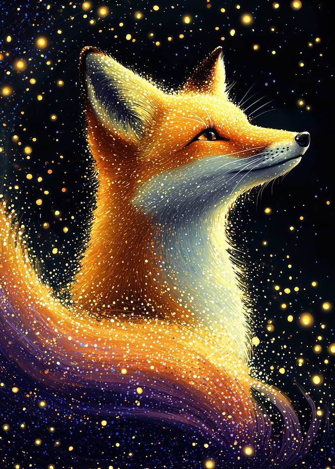 Sparkling Fox in a Starry Night