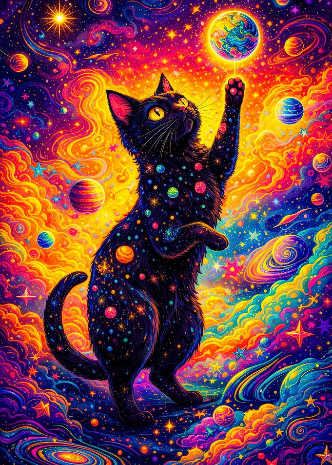 Cosmic Cat Playing with Planet