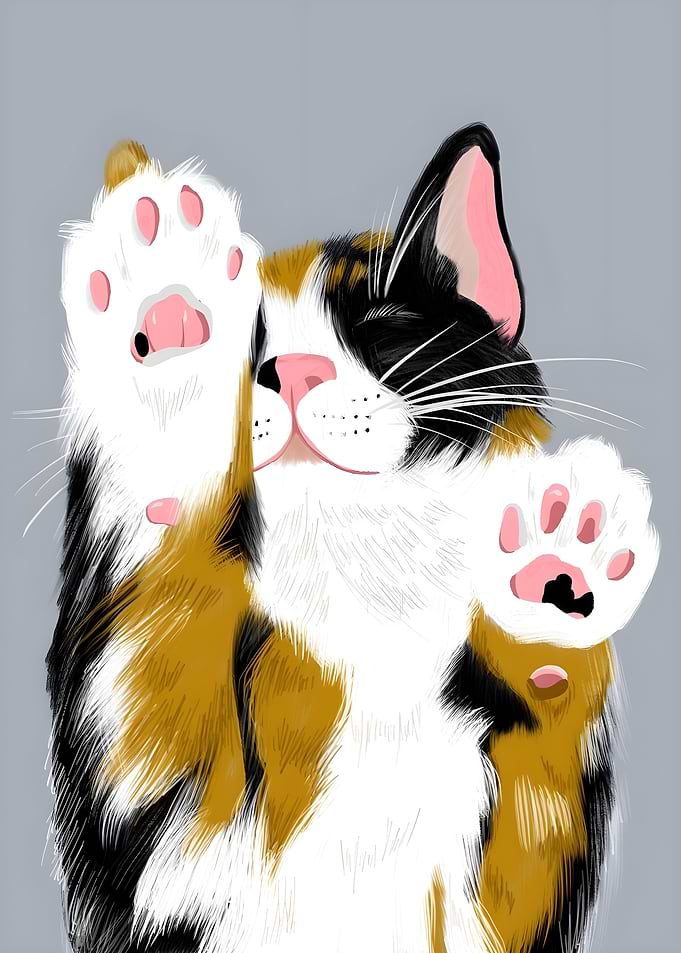 Cute Calico Cat Waving Paws