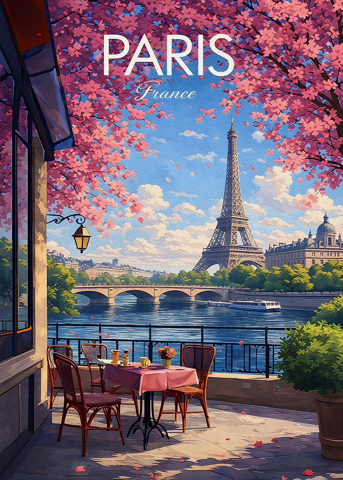 Parisian Cafe with Eiffel Tower View