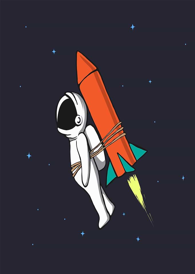 Astronaut Tied To Rocket In Space