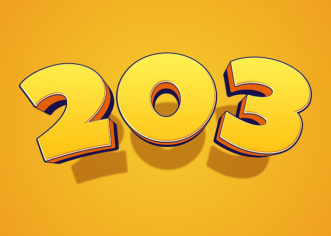 Number 203 in 3D Yellow Font