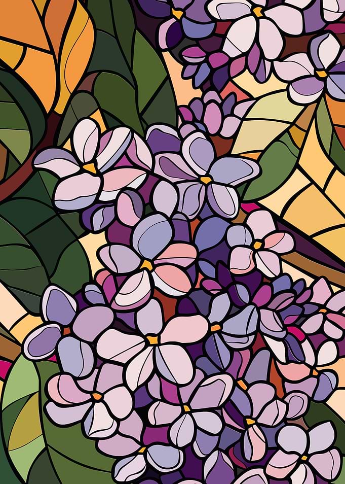 Stained Glass Lilac Flowers