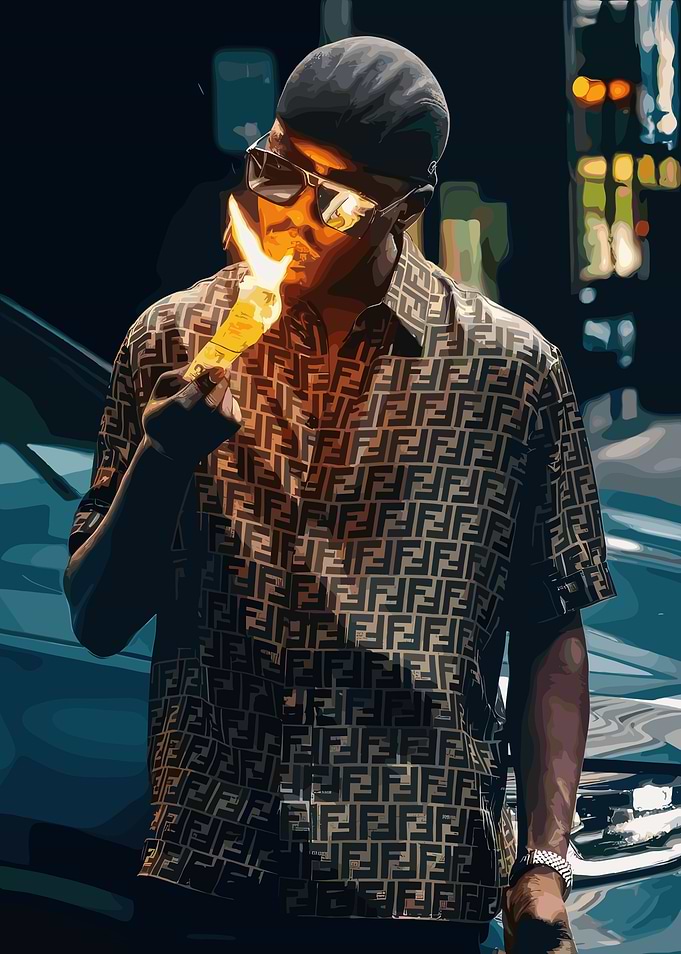 Man lighting a cigarette in front of a car