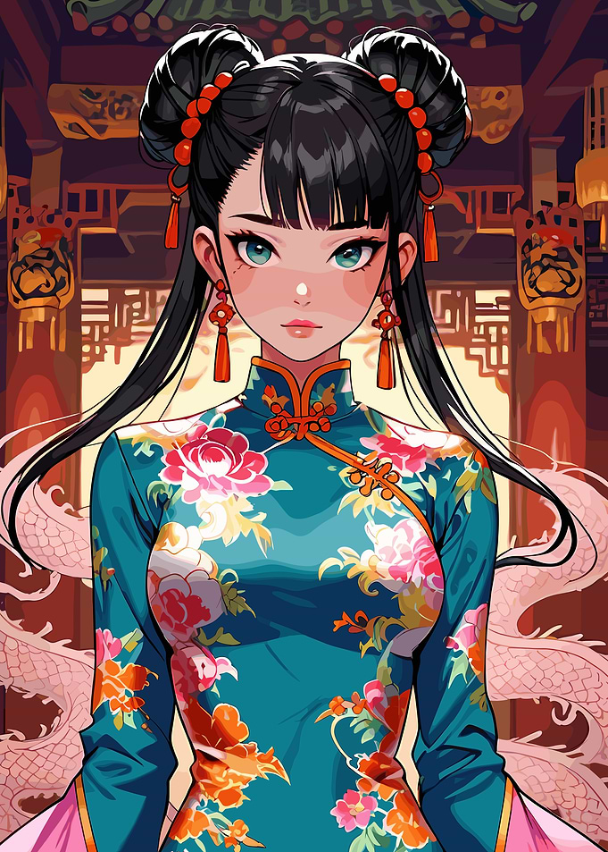 Anime Girl in Traditional Chinese Dress