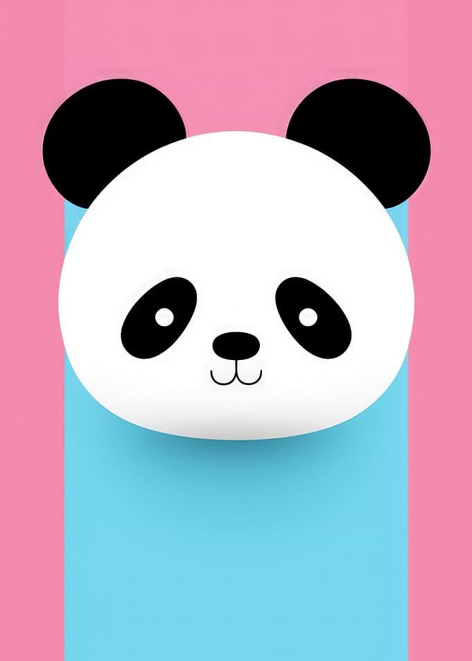 Cute Panda Face on Pink and Blue Background