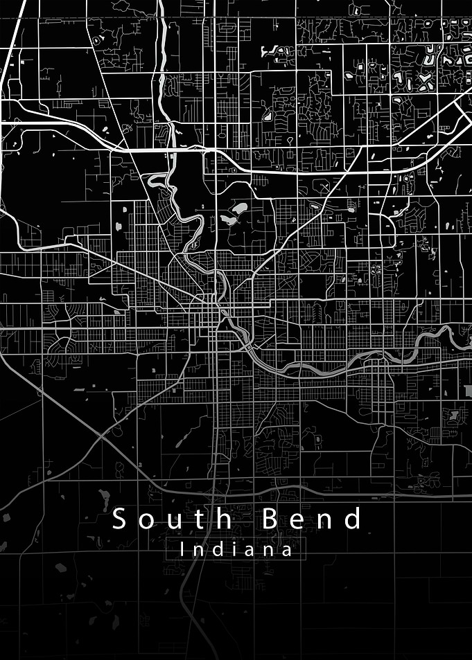 South Bend Indiana City Map white