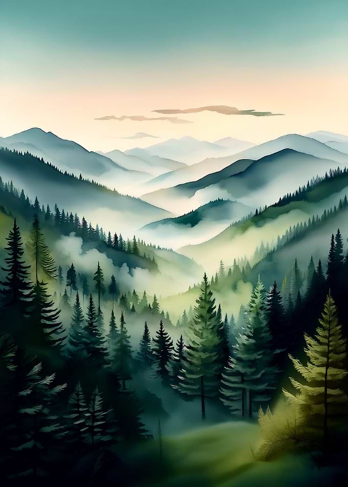 Misty Mountain Forest Landscape