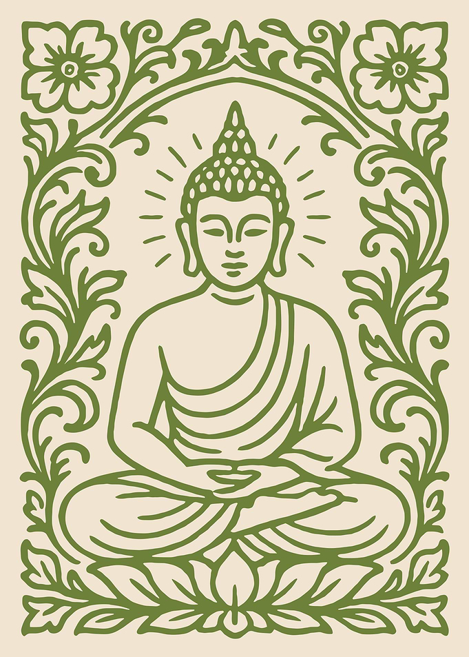 Buddha Meditating in Floral Frame