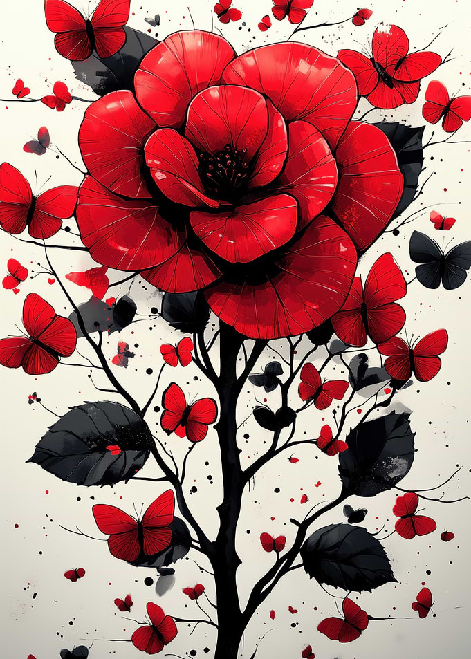 Red Rose and Butterflies