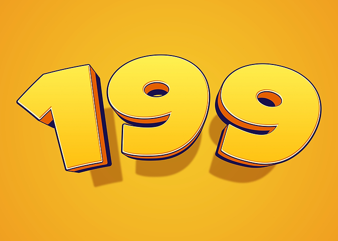 Number 199 in 3D Yellow