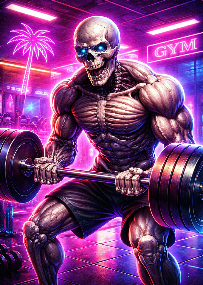Meme Absurd Skeleton Bodybuilder Lifting Weights