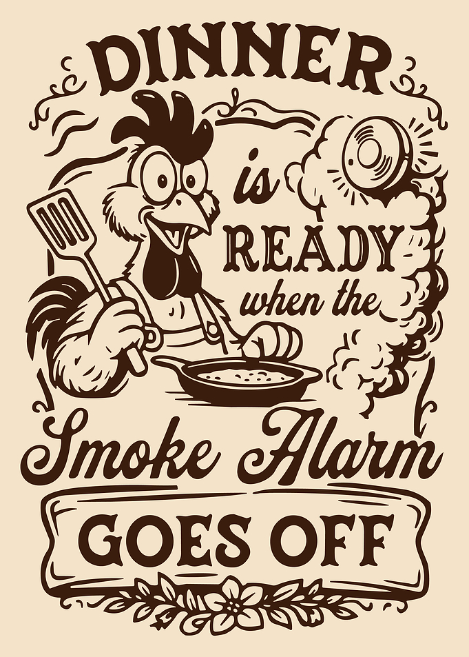 Dinner Is Ready Smoke Alarm Poster, Funny Cooking Chicken Retro Kitchen Wall Art