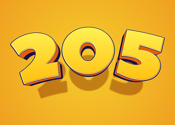 Yellow 3D Number 205