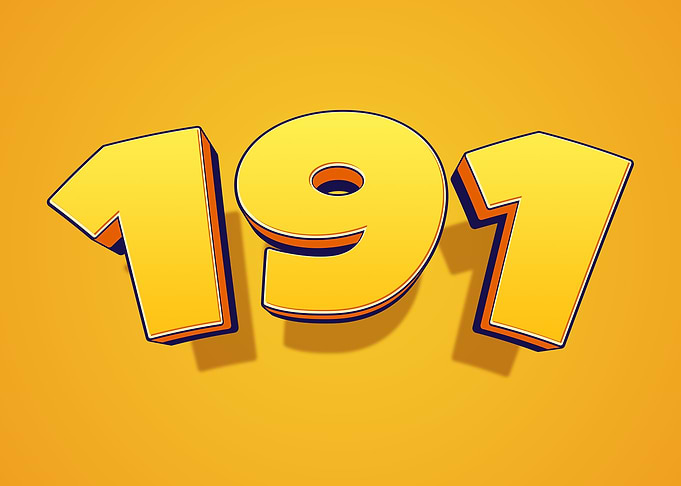 Number 191 in 3D Yellow