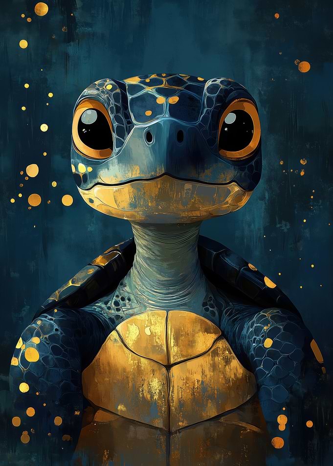 Cute Turtle with Golden Accents
