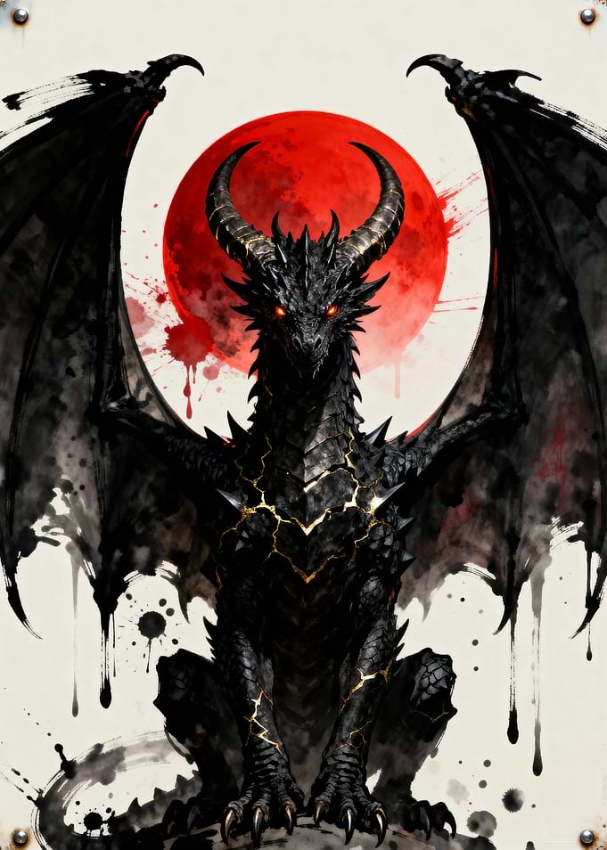 Black Dragon with Red Moon
