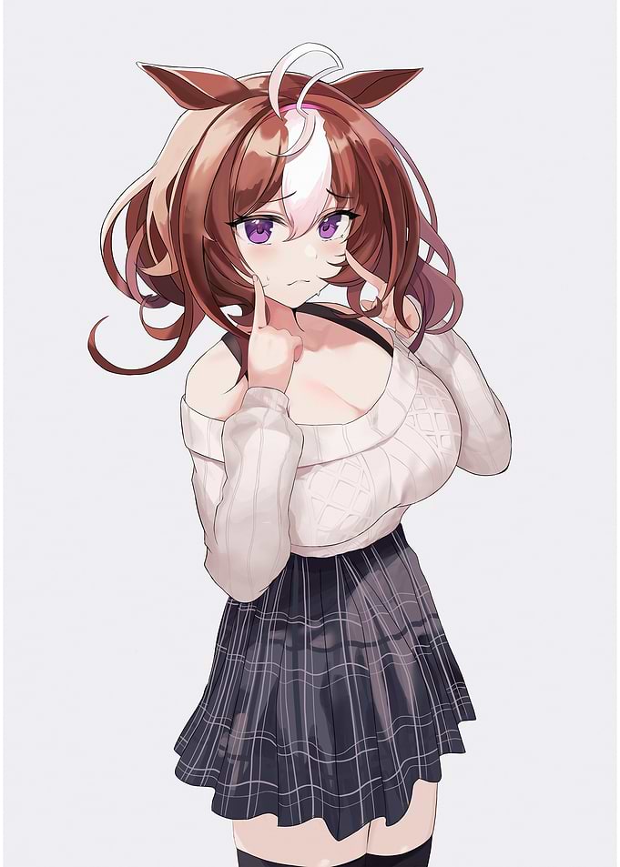 Anime Girl in Sweater and Skirt