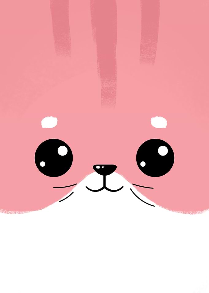 Cute Pink Cat Face Illustration
