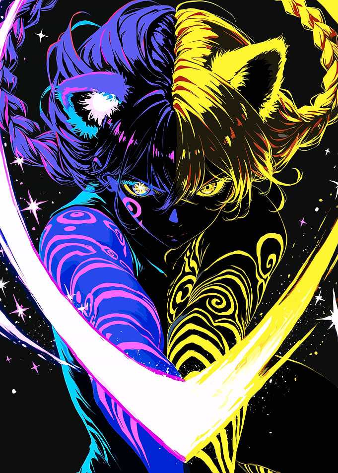 Dual-toned Anime Character with Glowing Eyes