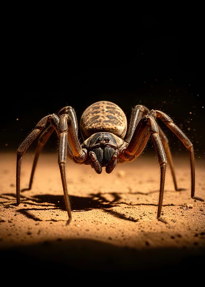 Close-up of a large spider on sand