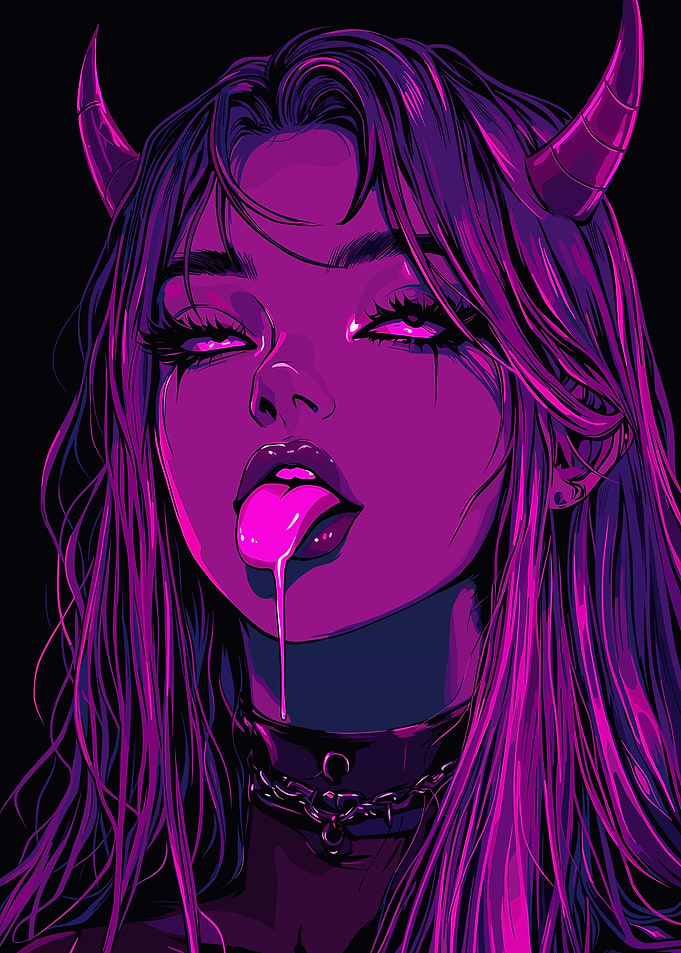 Purple Demon Girl with Tongue Out