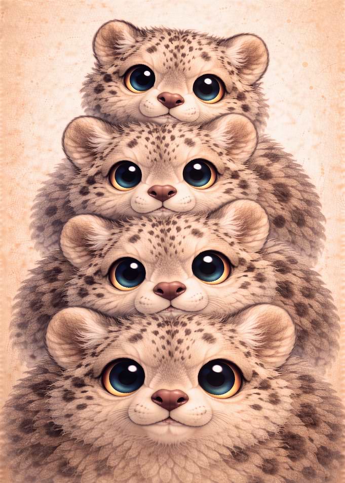 Stack of Cute Snow Leopard Kittens