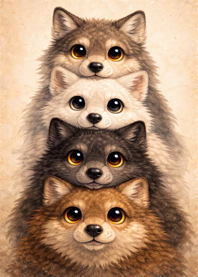 Stack of Cute Cartoon Wolves